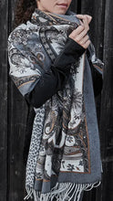 Load image into Gallery viewer, Paisley Scarf dark grey brown
